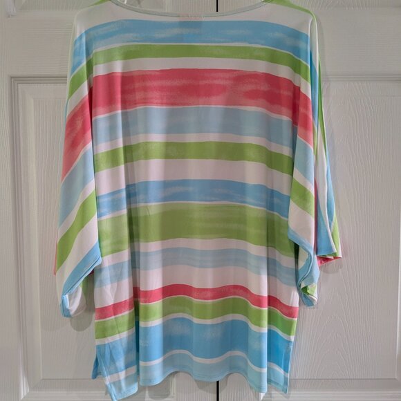 Ruby Rd. Women's Colorful Striped Kimono Sleeve Blouse, Size Large - Picture 6 of 16